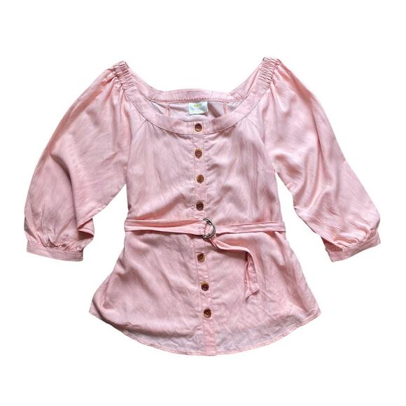 Maeve by Anthropologie Alanis Peach Linen Belted Button Down Top Shirt Medium - Picture 2 of 6